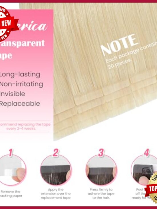 20 Inch Tape-In Human Hair Extensions 20 Piece Set Straight Silky main image 5